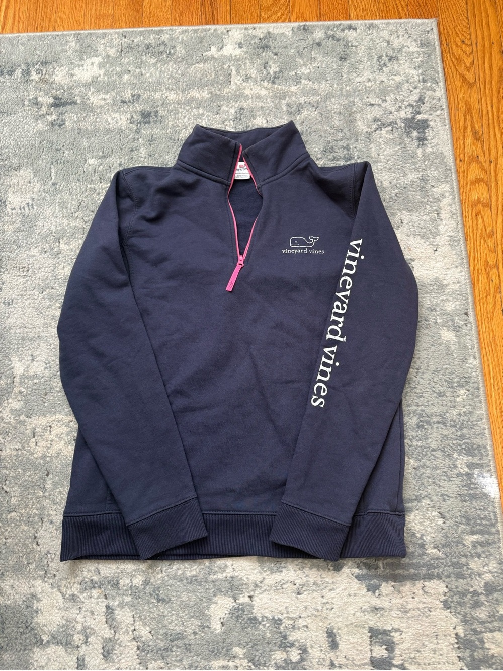 Vineyard Vines Women's Navy Quarter-Zip Shep Shirt with Pink Zip, Women’s Small